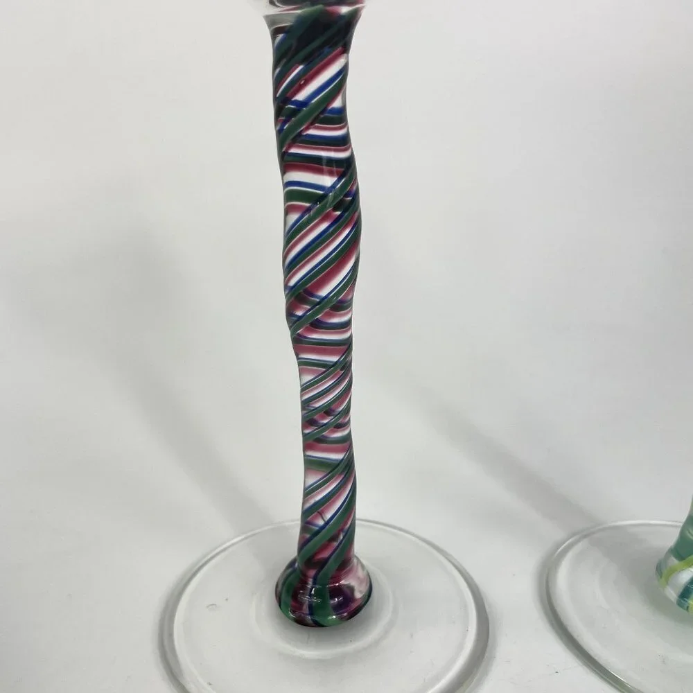 Art Glass Liquor Glass Swirl Stem Glasses Signed set of 2